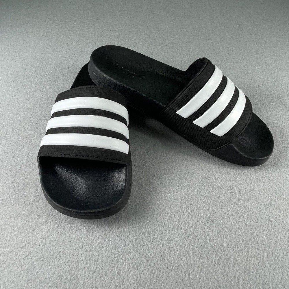 Adidas Slides Mens 9 Black Adilette  3-Stripe Athletic Sandals AQ1701